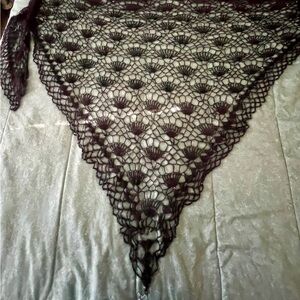 Elegant Black Lace fan scarf cape 85 x60 beads star AB gems twinkle angora soft